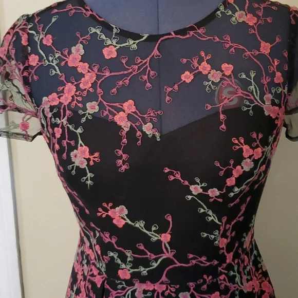 Adrianna Papell Embroidered Floral Desss - Picture 2 of 11